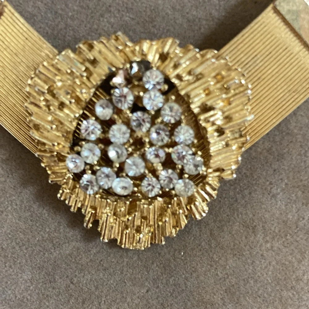 Vintage Gold Tone Multi-Strand Necklace with Crystal Cluster